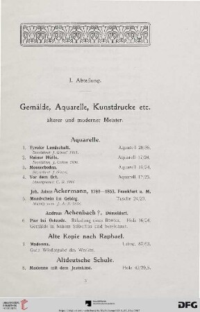 Gemälde, Aquarelle, Kunstdrucke (Nr. 1-130)