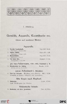 Gemälde, Aquarelle, Kunstdrucke (Nr. 1-130)