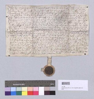 Hans Heukircher und seine Ehefrau Magdalena verkaufen mit Willen ihres Hofmarksherrn Georg von Ebeleben zu Ebeleben etc. an Hans Genselmair und dessen Ehefrau Anna ihr Erbrecht auf dem Hof zu Unterdörnbach. S: Georg von Ebeleben zu Ebeleben, Hofmarksherr zu Thanstain und Oberköllnbach, Pfleger zu Waldmünchen