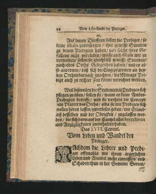 Das XVIII. Capitul. Vom Leben und Wandel der Prediger.