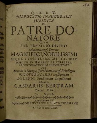 Disputatio Inauguralis Iuridica De Patre Donatore
