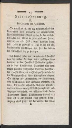 Lebens-Ordnung. II. Für Kranke im Faulfieber