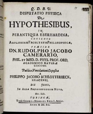 Disputatio Physica De Hypothesibus