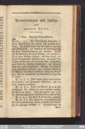 Veränderungen und Zusätze zum zweyten Theile.