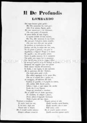 Anonymes Flugblatt: Il De Profundis Lombardo (Das lombardische De profundis); undatiert