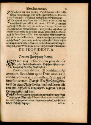 De Providentia Dei. Von der Fürsehung Gottes.