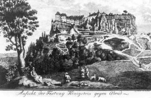 Königstein/Sächs. Schweiz. Festung Königstein gegen Abend, aus: Weinert, B. G.: Geschichte der Stadt Dresden, 1777