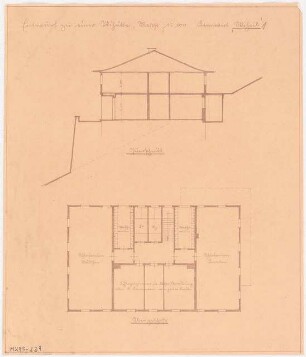 Skihütte Monatskonkurrenz November 1930: Grundriss Obergeschoss, Querschnitt 1:100