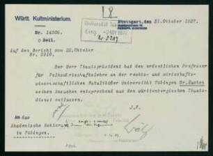 Entlassung aus dem Staatsdienst (31.10.1927)