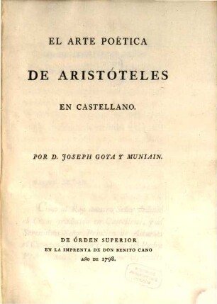 El arte poética de Aristoteles en Càstellano