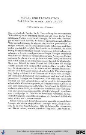 Anton Neuhäusler: Zufall und Provokation parapsychischer Leistungen