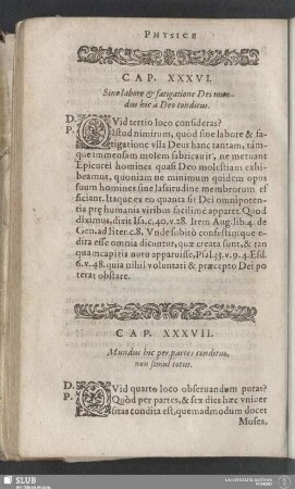 Cap. XXXVI. Sino labore & fatigatione Dei mundus hic à Deo conditus
