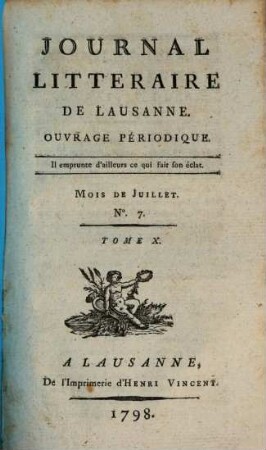 Journal littéraire de Lausanne : ouvrage périodique. 10, 10. 1798