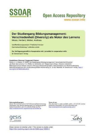 Der Studiengang Bildungsmanagement: Verschiedenheit (Diversity) als Motor des Lernens