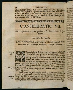 58-66, CONSIDERATIO VII. De Dignitate, praerogative, & Patrocinio S, Josephi.