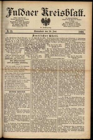 Erste Ausgabe vom Samstag, den 24. Juni 1899.