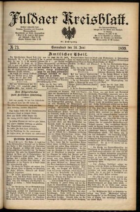 Erste Ausgabe vom Samstag, den 24. Juni 1899.