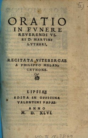 Oratio in funere ... Martini Lutheri