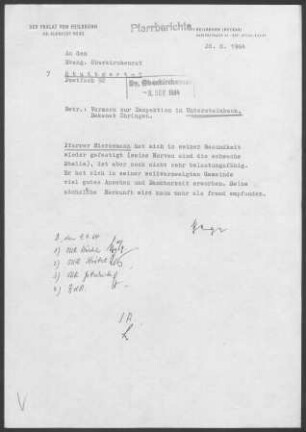 Untersteinbach mit Obersteinbach, Büchelberg, Gleichen und Harsberg: Inspektionsbericht 1964