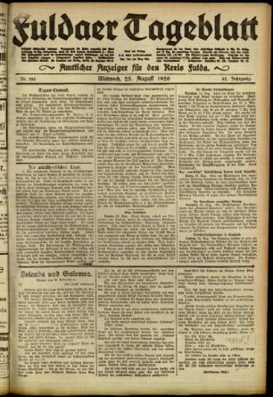 Ausgabe vom Mittwoch, den 25. August 1920.