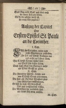 Außzug der Capitel Der Ersten Epistel St. Pauli an die Corinther