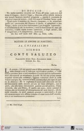 Notizie di Simone di Martino. Al chiarissimo Signor Conte Saluzzo
