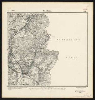 Messtischblatt [6708] = 3549 : St. Johann, Saarbrücken, 1917 : Messtischblatt [6708] = 3549 : St. Johann. - Aufn. 1880, hrsg. 1882, Auflagedruck 1917. - [Berlin] : Reichsamt für Landesaufnahme, 1917. - 1 Kt. : zweifarb. - Ohne Gitternetz. - Ohne Planzeiger. - Ohne Zeichenerklärung.