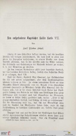 Neu aufgefundene Tagebücher Kaiser Karls VII