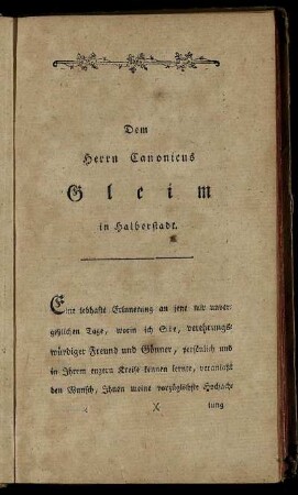 Dem Herrn Canonicus Gleim in Halberstadt