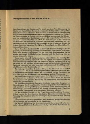 Der Sportunterricht in den Klassen 5 bis 10