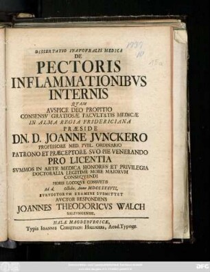 Dissertatio Inavgvralis Medica De Pectoris Inflammationibvs Internis