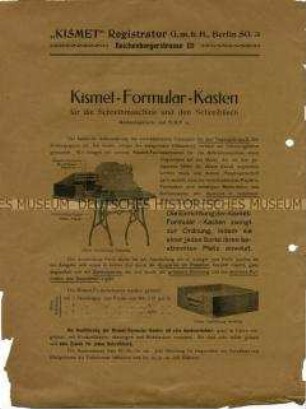 Formular-Kasten für Schreibmaschinen und Schreibtisch
