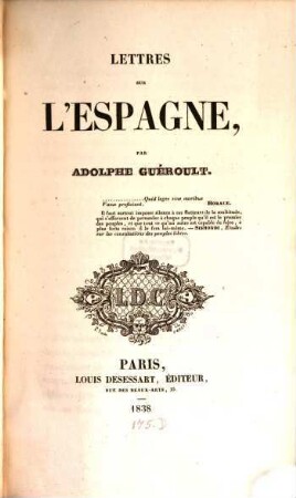 Lettres sur l'Espagne ...