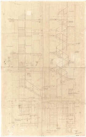 Döllgast, Hans; München; Alte Pinakothek, Wiederaufbau - Treppe Nord - Ost (Grundriss; Ansicht; Schnitt)