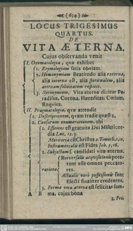 Locus Trigesimus Quartus. De Vita Aeterna