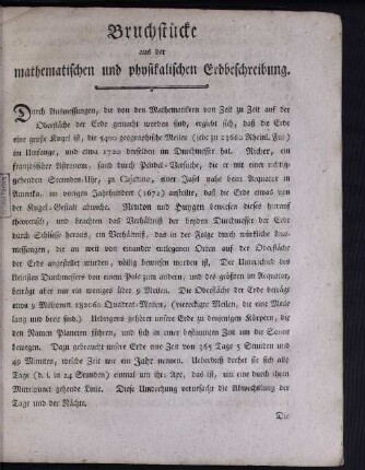 Bruchstücke aus der mathematischen und physikalischen Erdbeschreibung.