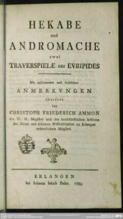 Hekabe und Andromache : zwei Trauerspiele