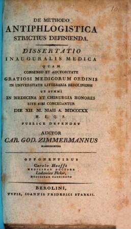 De methodo antiphlogistica strictius definienda : dissertatio inauguralis medica