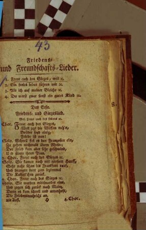 Friedens- und Freundschafts-Lieder : 1. Freut euch des Sieges, weil [et]c. ...