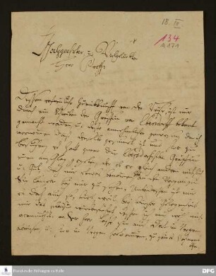 Brief von Heinrich II. von Reuß-Obergreiz an August Hermann Francke.
