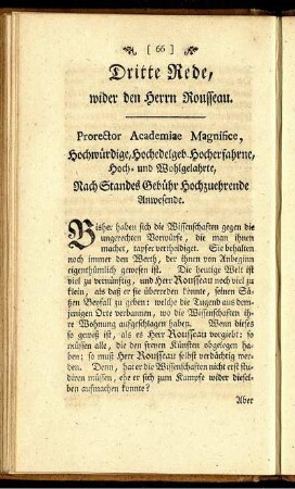 Dritte Rede, wider den Herrn Rousseau.