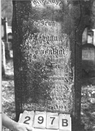 Grabstein 297 (Index: 100009320) Zustand: Rückseite: linke Hälfte abgebröckelt Maße HxBxT: 162x55x17 cm: Grabstein 297B