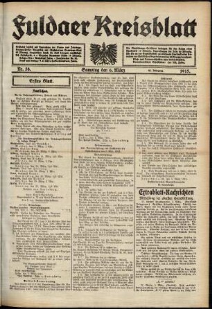 Erste Ausgabe vom Samstag, den 06. März 1915.