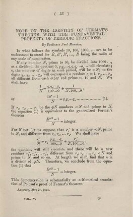 Note on the identity of Fermat's theorem with the fundamental property of periodic fractions.