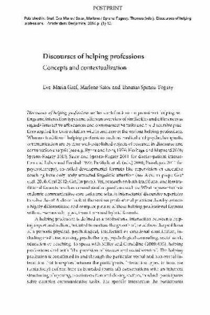 Discourses of helping professions. Concepts and contextualization