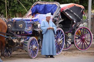 Luxor - Kutscher vor seiner Droschke : Wartender Kutscher in Luxor, aufgenommen 2006