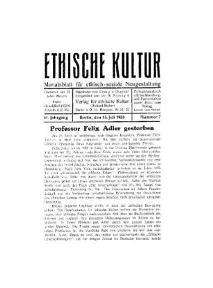 Professor Felix Adler gestorben