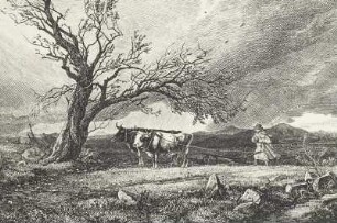 Herbstlandschaft : Pflügen mit Ochsengespann, 1836