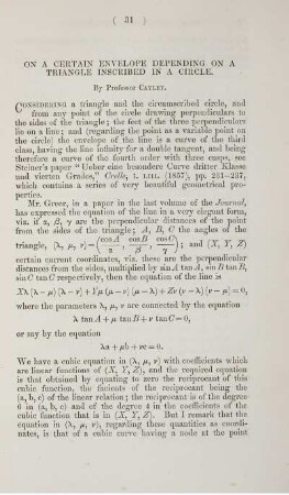 On a certain envelope depending on a triangle inscribed in a circle.