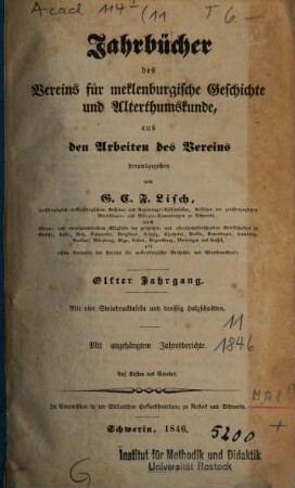 Jahrbücher des Vereins für Mecklenburgische Geschichte und Altertumskunde. 11. 1846